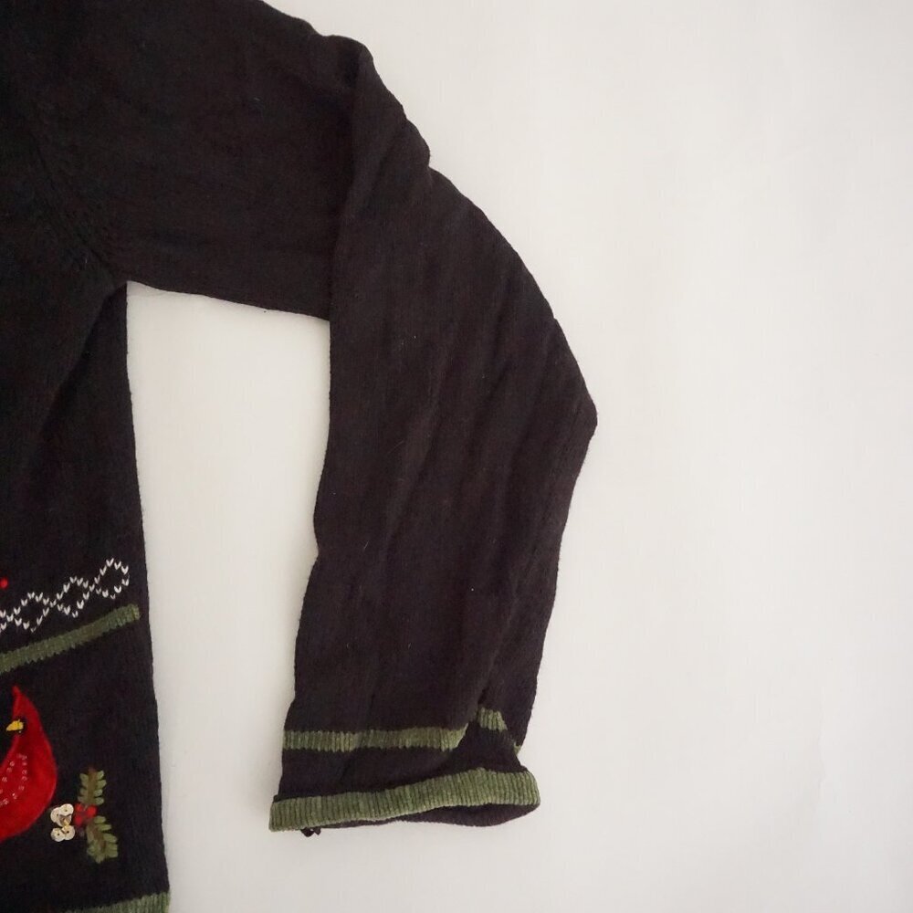 Vintage Reference Point Black Cardinal Bird Holiday Nature Button Cardigan L - Picture 4 of 9